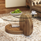 Vanress 42" Glass Coffee Table, Round Coffee Table, Modern Double Layer Round Glass Coffee Table for Living Room