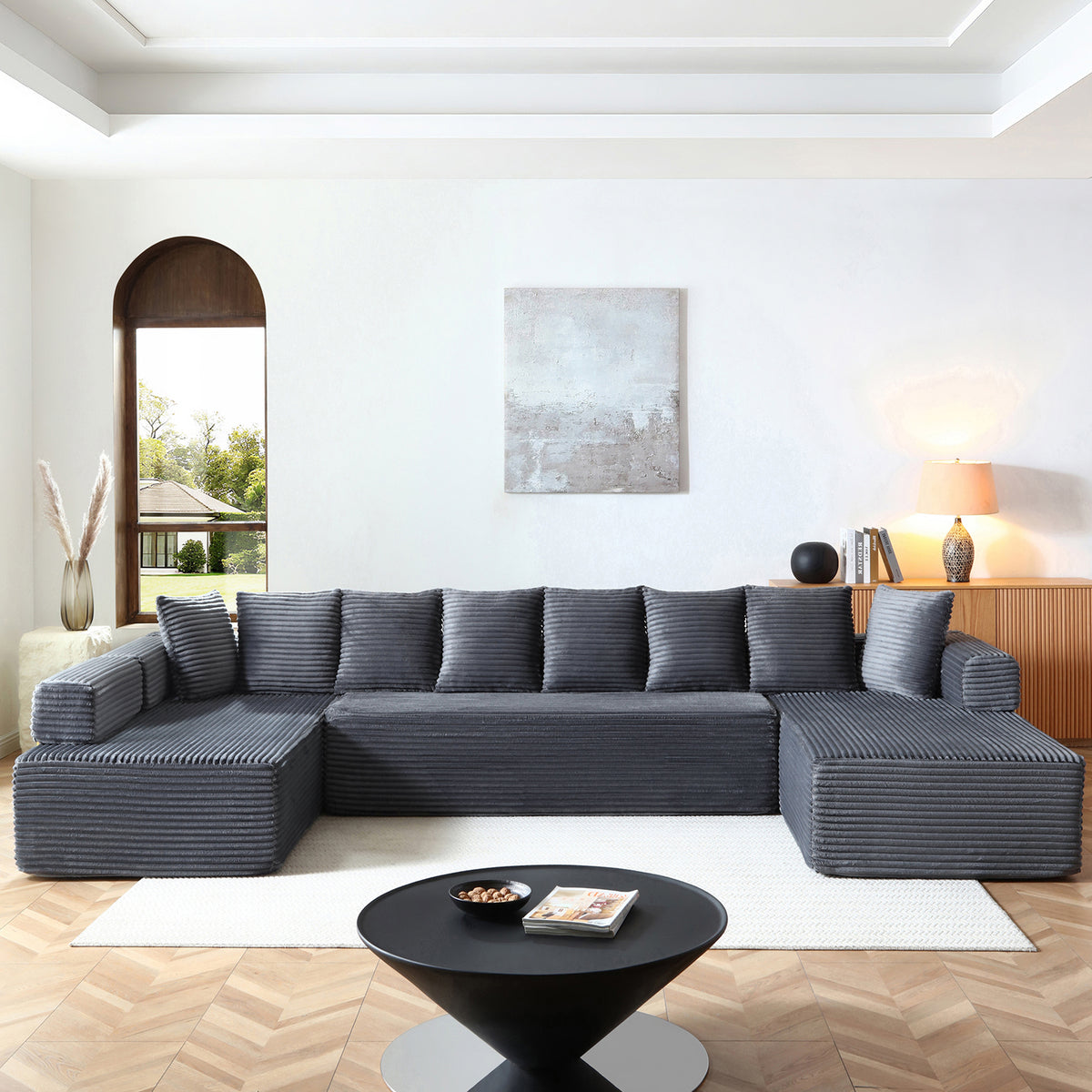 Vanress Oversize 145" Modular Sectional Sofa with Chaise,U-Shaped Deep Seat Cloud Couch with Fixed-Shape Frame, Modern Corduroy Boneless Sofa for Living Room, No Assembly Required, Beige