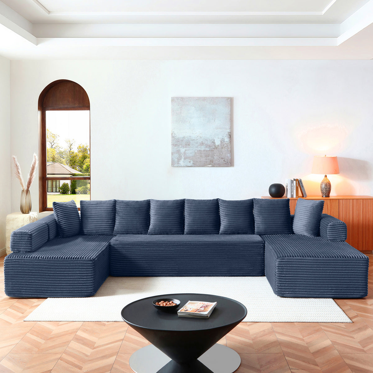 Vanress Oversize 145" Modular Sectional Sofa with Chaise,U-Shaped Deep Seat Cloud Couch with Fixed-Shape Frame, Modern Corduroy Boneless Sofa for Living Room, No Assembly Required, Beige