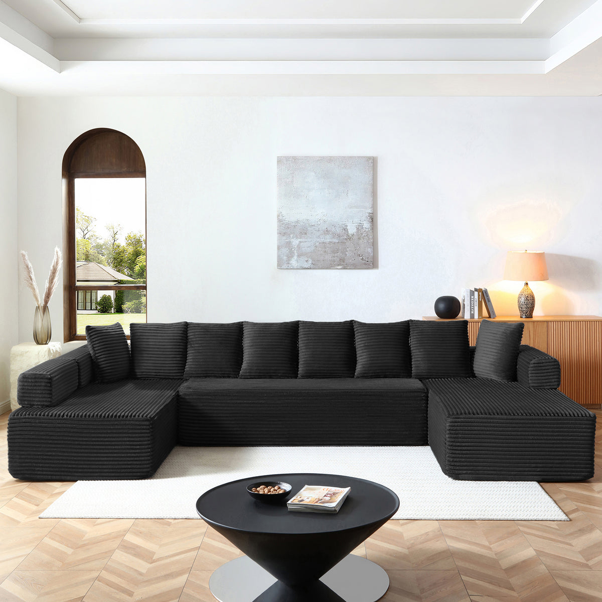 Vanress Oversize 145" Modular Sectional Sofa with Chaise,U-Shaped Deep Seat Cloud Couch with Fixed-Shape Frame, Modern Corduroy Boneless Sofa for Living Room, No Assembly Required, Beige