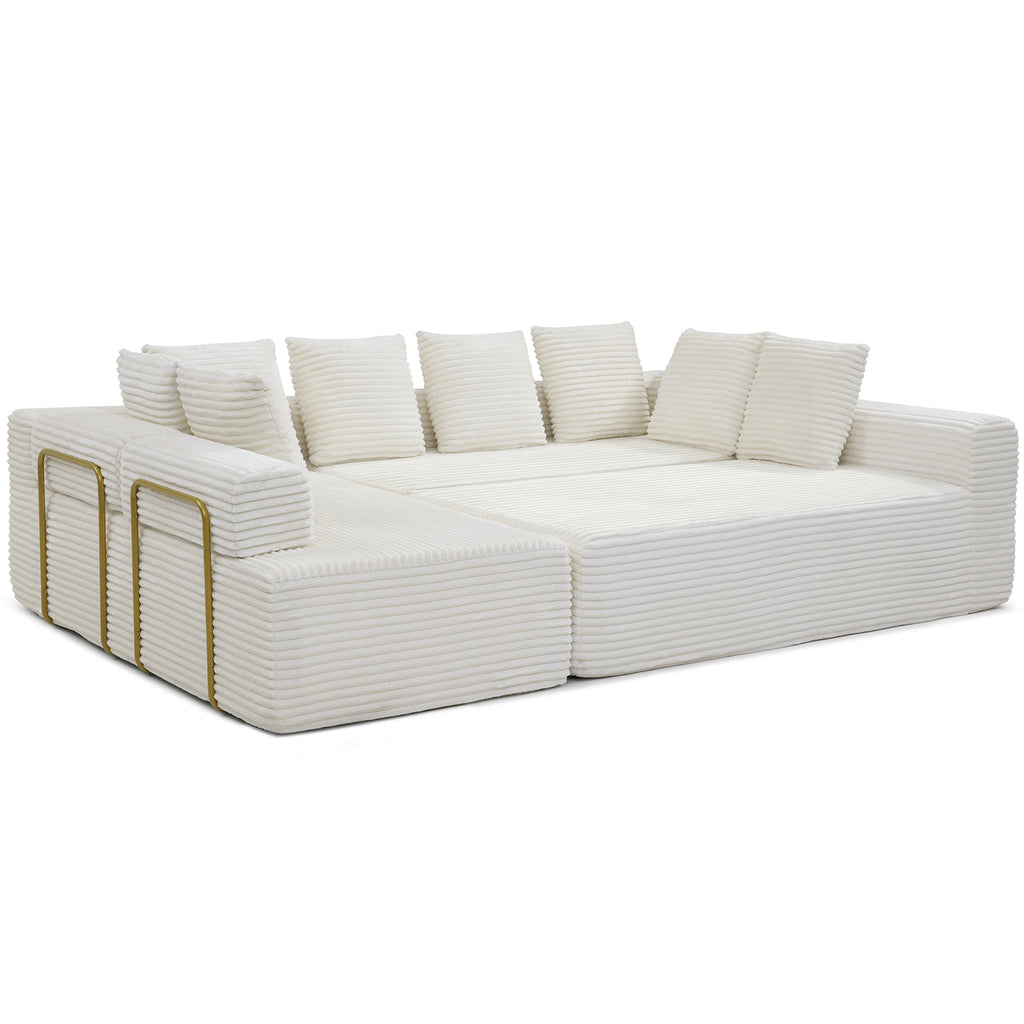 Vanress Oversize 145" Modular Sectional Sofa with Chaise,U-Shaped Deep Seat Cloud Couch with Fixed-Shape Frame, Modern Corduroy Boneless Sofa for Living Room, No Assembly Required, Beige