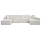 Vanress Oversize 145" Modular Sectional Sofa with Chaise,U-Shaped Deep Seat Cloud Couch with Fixed-Shape Frame, Modern Corduroy Boneless Sofa for Living Room, No Assembly Required, Beige