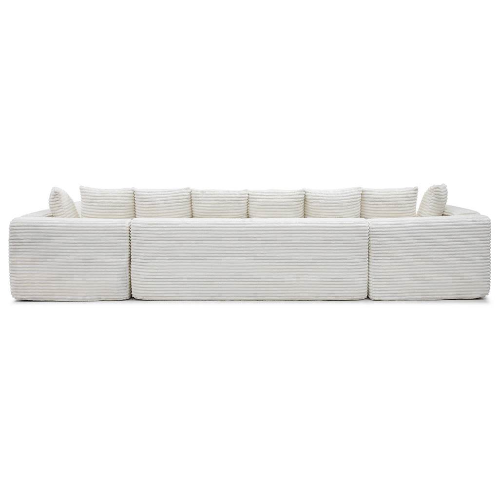 Vanress Oversize 145" Modular Sectional Sofa with Chaise,U-Shaped Deep Seat Cloud Couch with Fixed-Shape Frame, Modern Corduroy Boneless Sofa for Living Room, No Assembly Required, Beige
