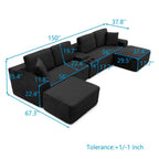Vanress 150" Modular Sectional Sofa Couch for Living Room, Corduroy Boneless Sofas, Oversized Modern Cloud Couch, U Shape Couches Deep Seat with USB Ports and Cup Holders, Black