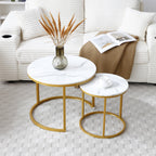 Vanress Nesting Coffee Table Set of 2, 23.6" Round Coffee Table Marble Pattern Wooden Tables with Sturdy Metal Frame, Industrial End Table Side Tables for Living Room Bedroom Balcony YarAd