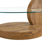 Vanress 42" Glass Coffee Table, Round Coffee Table, Modern Double Layer Round Glass Coffee Table for Living Room