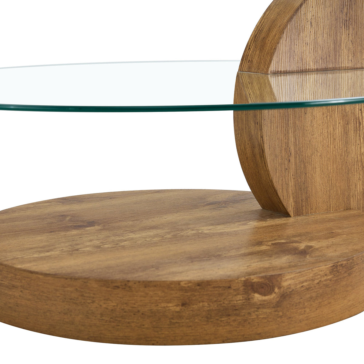 Vanress 42" Glass Coffee Table, Round Coffee Table, Modern Double Layer Round Glass Coffee Table for Living Room