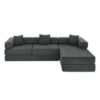 Vanress 108" Modular Sectional Sofa Bed, Convertible Folding Sofa Bed, Modern Cloud Corduroy Boneless Sofa with Deep Seat, Fold-Out Futon Couch Bed for Living Room, No Assembly Required, Grey