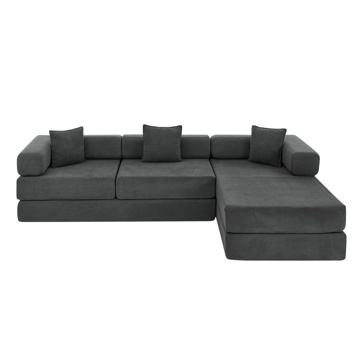 Vanress 108" Modular Sectional Sofa Bed, Convertible Folding Sofa Bed, Modern Cloud Corduroy Boneless Sofa with Deep Seat, Fold-Out Futon Couch Bed for Living Room, No Assembly Required, Grey