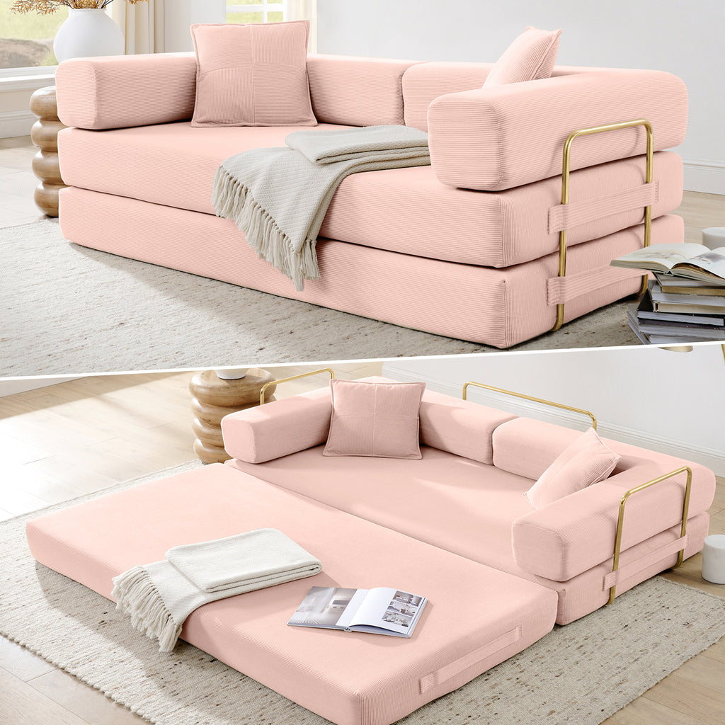 Vanress 79" Convertible Sofa Bed, Folding Sleeper Sofa Couch Bed with Fixed-Shape Frame, Fold Out Sleeper Loveseat, Corduroy Boneless Futon Bed, No Assembly Required for Living Room & Bedroom, Green