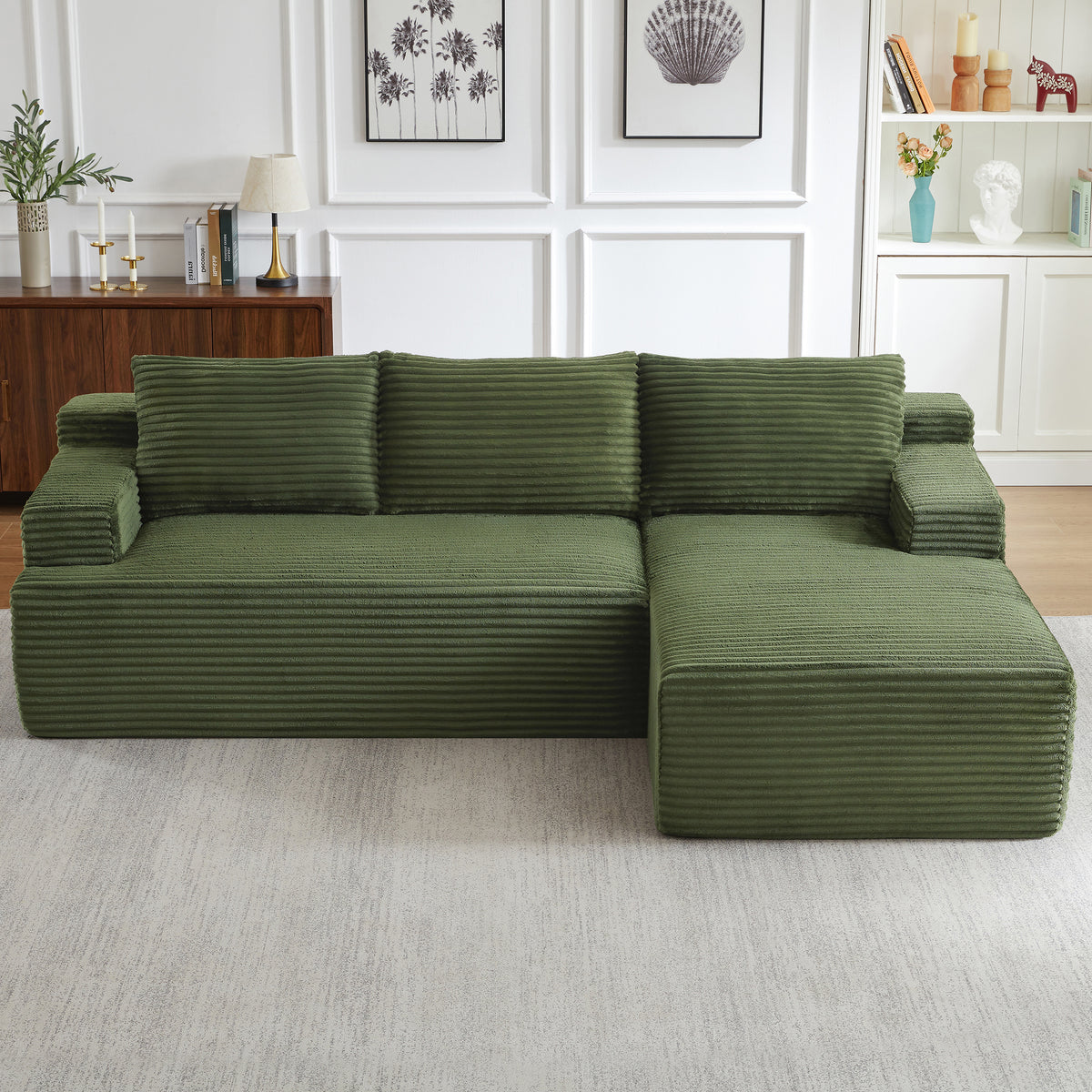 Vanress 96 Inch Modular Sectional Couches for Living Room, Modern Boneless Sofa, Upholstered Deep Seat Cloud Couch, Corduroy Comfy L-Shape Sofas Couches, No Assembly Required, Black (Left Facing Chaise)