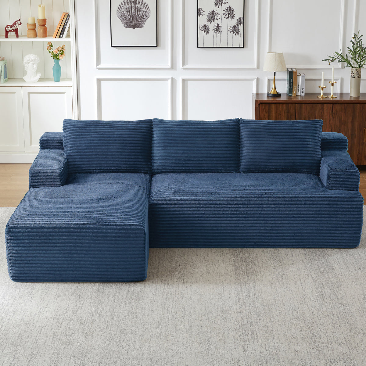 Vanress 96 Inch Modular Sectional Couches for Living Room, Modern Boneless Sofa, Upholstered Deep Seat Cloud Couch, Corduroy Comfy L-Shape Sofas Couches, No Assembly Required, Black (Left Facing Chaise)