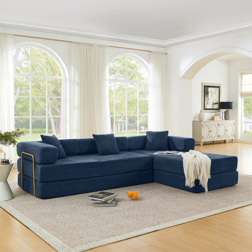 Vanress 108" Modular Sectional Sofa Bed, Convertible Folding Sofa Bed, Modern Cloud Corduroy Boneless Sofa with Deep Seat, Fold-Out Futon Couch Bed for Living Room, No Assembly Required, Grey