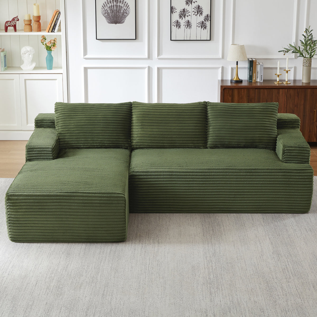 Vanress 96 Inch Modular Sectional Couches for Living Room, Modern Boneless Sofa, Upholstered Deep Seat Cloud Couch, Corduroy Comfy L-Shape Sofas Couches, No Assembly Required, Black (Left Facing Chaise)