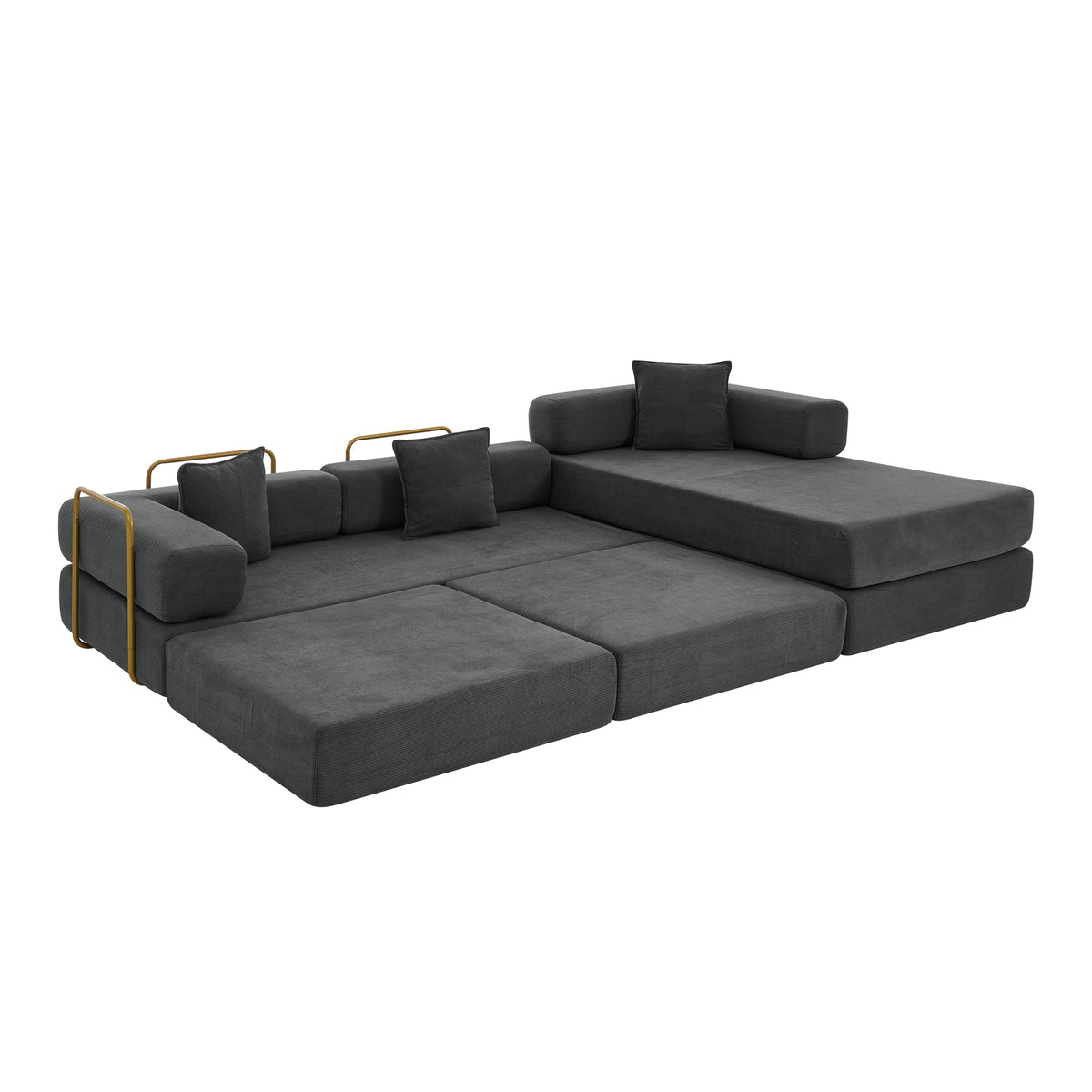 Vanress 108" Modular Sectional Sofa Bed, Convertible Folding Sofa Bed, Modern Cloud Corduroy Boneless Sofa with Deep Seat, Fold-Out Futon Couch Bed for Living Room, No Assembly Required, Grey