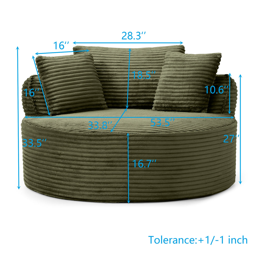Vanress 53'' Oversized Round Chaise Lounge Chair Indoor,Upholstered Corduroy Deep Seat Cloud Circle Sofa Chair,Modern Fluffy Comfy Floor Reading Armchair for Living Room,Bedroom,No Assembly Required,Green