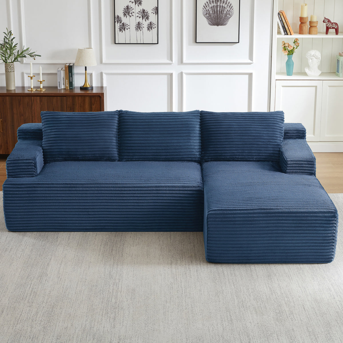 Vanress 96 Inch Modular Sectional Couches for Living Room, Modern Boneless Sofa, Upholstered Deep Seat Cloud Couch, Corduroy Comfy L-Shape Sofas Couches, No Assembly Required, Black (Left Facing Chaise)