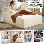 Vanress 66" Chaise Lounge Chair Indoor, Oversized Corduroy Upholstered Boneless Sofa, Deep Seat Reading Chairs Sleeper Couch, Cloud Sofas Couches for Living Room Bedroom, No Assembly Required, White