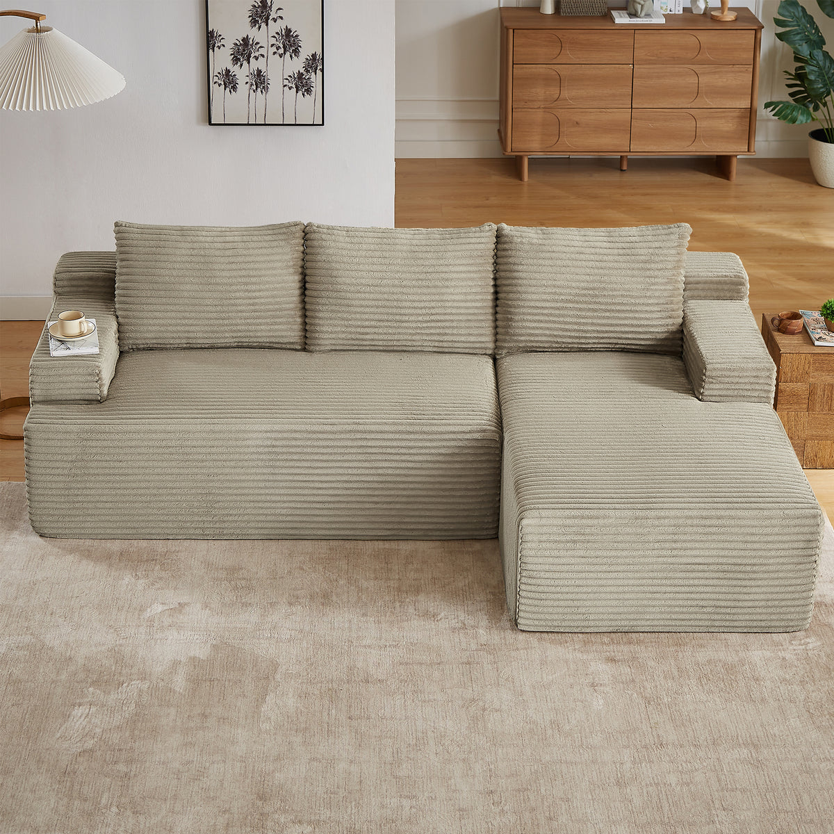 Vanress 96 Inch Modular Sectional Couches for Living Room, Modern Boneless Sofa, Upholstered Deep Seat Cloud Couch, Corduroy Comfy L-Shape Sofas Couches, No Assembly Required, Black (Left Facing Chaise)
