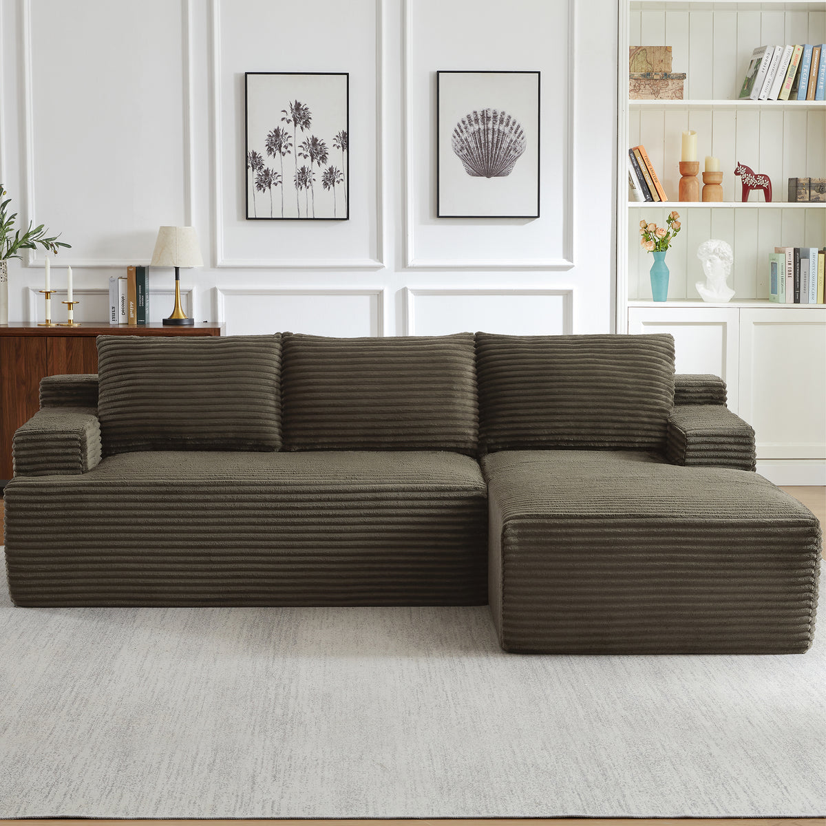Vanress 96 Inch Modular Sectional Couches for Living Room, Modern Boneless Sofa, Upholstered Deep Seat Cloud Couch, Corduroy Comfy L-Shape Sofas Couches, No Assembly Required, Black (Left Facing Chaise)