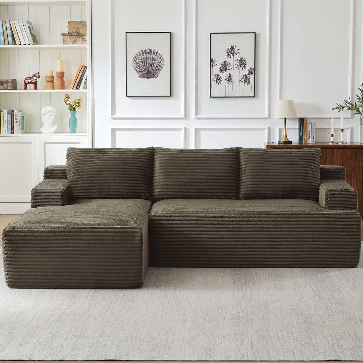 Vanress 96 Inch Modular Sectional Couches for Living Room, Modern Boneless Sofa, Upholstered Deep Seat Cloud Couch, Corduroy Comfy L-Shape Sofas Couches, No Assembly Required, Black (Left Facing Chaise)