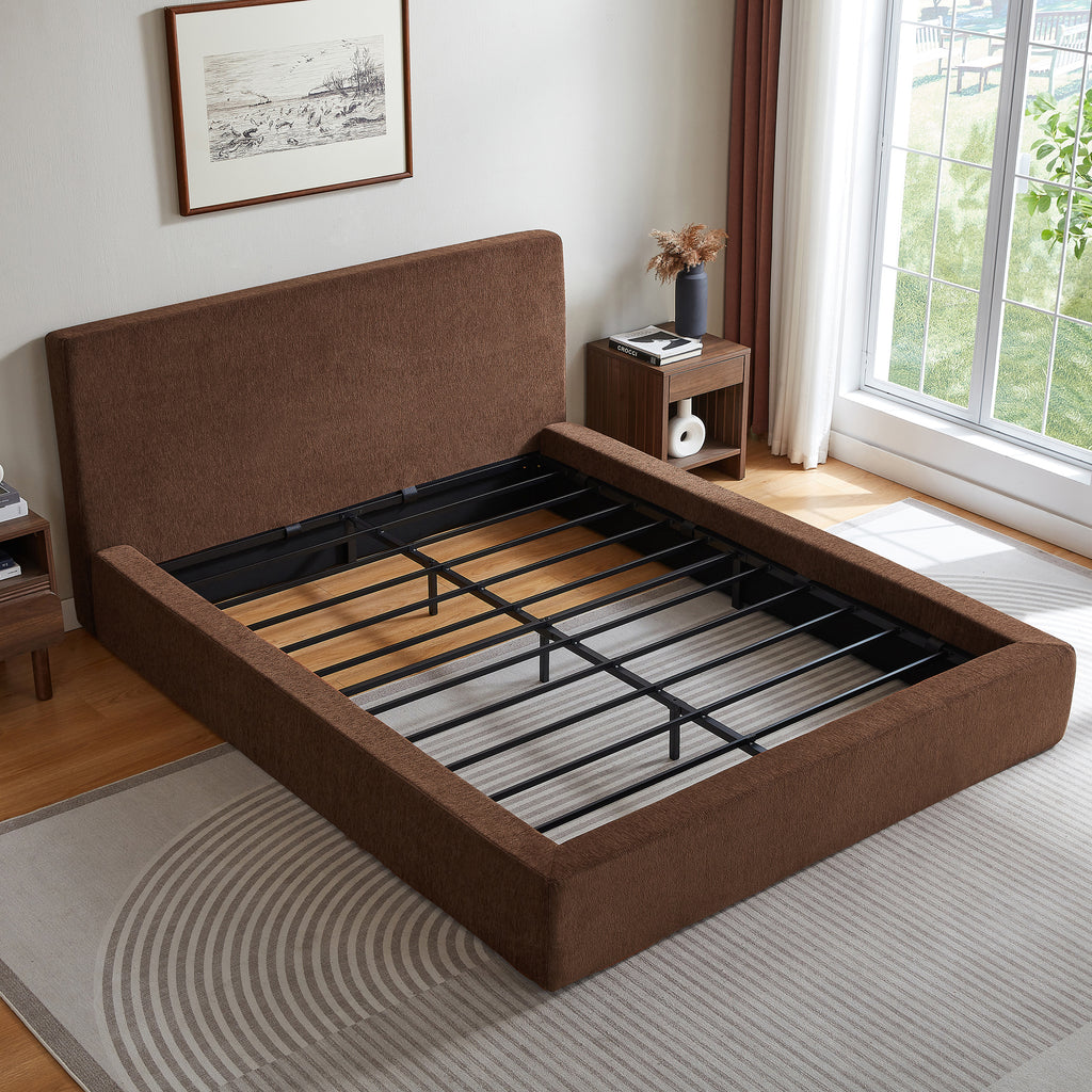 Vanress AirFrame Queen Size Bed Frame with Headboard, Cloud Upholstered Platform Bed Frame, 4.7 Inch Foam Cushioned, No Box Spring, Easy Assembly, Brown