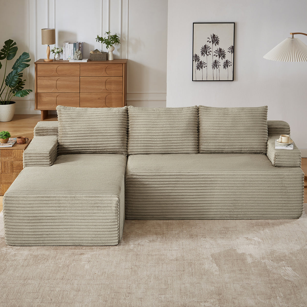Vanress 96 Inch Modular Sectional Couches for Living Room, Modern Boneless Sofa, Upholstered Deep Seat Cloud Couch, Corduroy Comfy L-Shape Sofas Couches, No Assembly Required, Black (Left Facing Chaise)