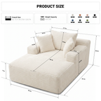 Vanress 66" Chaise Lounge Chair Indoor, Oversized Corduroy Upholstered Boneless Sofa, Deep Seat Reading Chairs Sleeper Couch, Cloud Sofas Couches for Living Room Bedroom, No Assembly Required, White