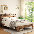 Vanress Full Size Bed Frame with Storage Headboard, Wood Platform Bed Frame, with LED Lights and Charging Station, Large Under-Bed Storage, Noise Free, No Box Spring Needed, Dark Brown