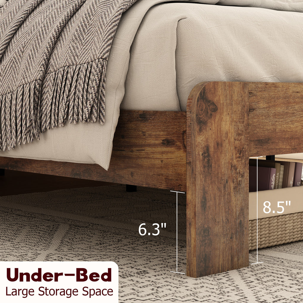 Vanress Full Size Bed Frame with Storage Headboard, Wood Platform Bed Frame, with LED Lights and Charging Station, Large Under-Bed Storage, Noise Free, No Box Spring Needed, Dark Brown