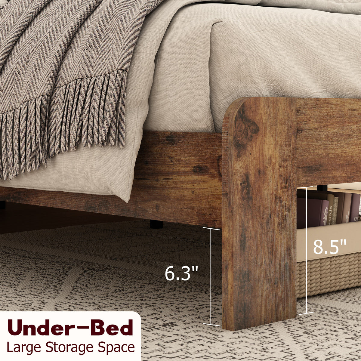 Vanress Full Size Bed Frame with Storage Headboard, Wood Platform Bed Frame, with LED Lights and Charging Station, Large Under-Bed Storage, Noise Free, No Box Spring Needed, Dark Brown