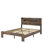 Vanress Full Size Bed Frame with Storage Headboard, Wood Platform Bed Frame, with LED Lights and Charging Station, Large Under-Bed Storage, Noise Free, No Box Spring Needed, Dark Brown