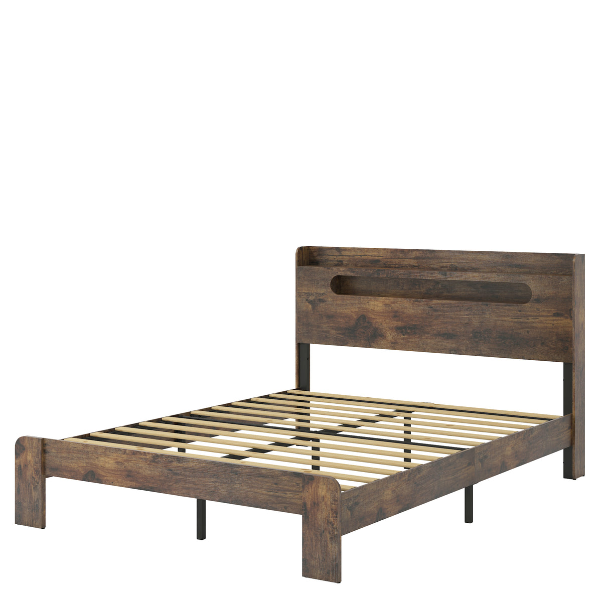 Vanress Full Size Bed Frame with Storage Headboard, Wood Platform Bed Frame, with LED Lights and Charging Station, Large Under-Bed Storage, Noise Free, No Box Spring Needed, Dark Brown