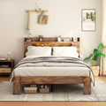 Vanress Full Size Bed Frame with Storage Headboard, Wood Platform Bed Frame, with LED Lights and Charging Station, Large Under-Bed Storage, Noise Free, No Box Spring Needed, Dark Brown