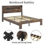 Vanress Full Size Bed Frame with Storage Headboard, Wood Platform Bed Frame, with LED Lights and Charging Station, Large Under-Bed Storage, Noise Free, No Box Spring Needed, Dark Brown