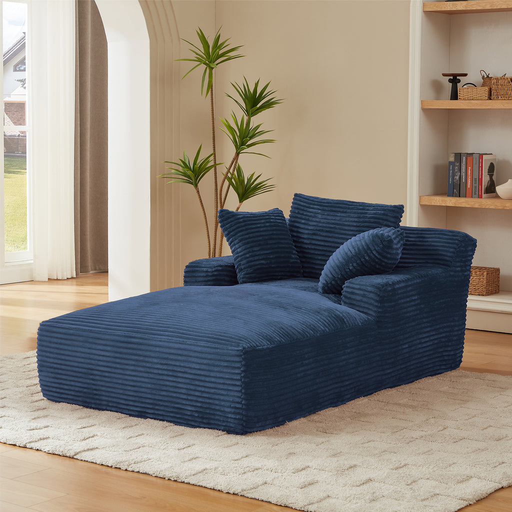 Vanress 78" Oversized Chaise Lounge Chair Indoor, Corduroy Upholstered Boneless Sofa Bed with 3 Pillows, Deep Seat Sleeper Couch, Cloud Sofas Couches for Living Room Bedroom, No Assembly Required, Blue
