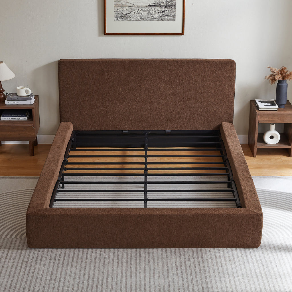 Vanress AirFrame Queen Size Bed Frame with Headboard, Cloud Upholstered Platform Bed Frame, 4.7 Inch Foam Cushioned, No Box Spring, Easy Assembly, Brown