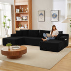 Vanress 125" Modular Sectional Sofa Couch, Modern Corduroy Cloud Couch with Cupholders and Storage, Deep Seat U Shape Sofa Boneless Couches for Living Room, No Assembly Required