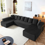 Vanress 145 Inch U-Shaped Modular Sectional Sofa, Modern Corduroy Boneless Sofa for Living Room, Deep Seat Cloud Sofas Couches, No Assembly Required, Black