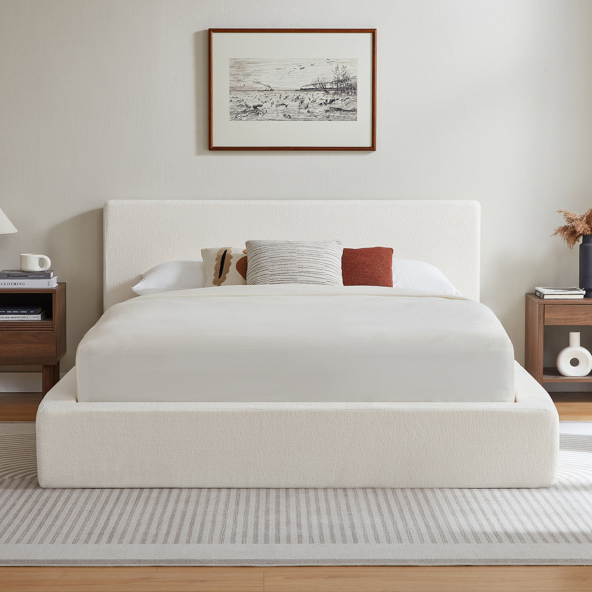 Vanress AirFrame Queen Size Bed Frame with Headboard, Cloud Upholstered Platform Bed Frame, 4.7 Inch Foam Cushioned, No Box Spring, Easy Assembly, Brown