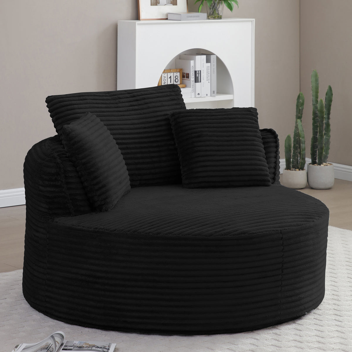 Vanress 53'' Oversized Round Chaise Lounge Chair Indoor,Upholstered Corduroy Deep Seat Cloud Circle Sofa Chair,Modern Fluffy Comfy Floor Reading Armchair for Living Room,Bedroom,No Assembly Required,Green