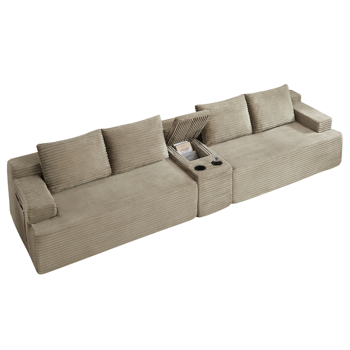 Vanress 140" Modular Sectional Sofa, Boneless Sofa Cloud Sofa for Living Room, Corduroy U Shaped Cloud Sectional Couch with Cupholders, Modern Deep Seat Modular Sofa, No Assembly, Camel