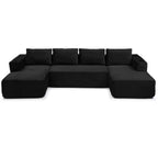 Vanress 132" Oversized Cloud Boneless Sofa Couch, Modern Corduroy U Shaped Modular Sectional Sofa with Deep Seat, Comfy Couch with Cupholders and Storage, for Living Room, No Assembly Required, Black