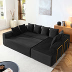Vanress 145 Inch U-Shaped Modular Sectional Sofa, Modern Corduroy Boneless Sofa for Living Room, Deep Seat Cloud Sofas Couches, No Assembly Required, Black