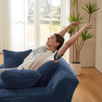 Vanress 78" Oversized Chaise Lounge Chair Indoor, Corduroy Upholstered Boneless Sofa Bed with 3 Pillows, Deep Seat Sleeper Couch, Cloud Sofas Couches for Living Room Bedroom, No Assembly Required, Blue