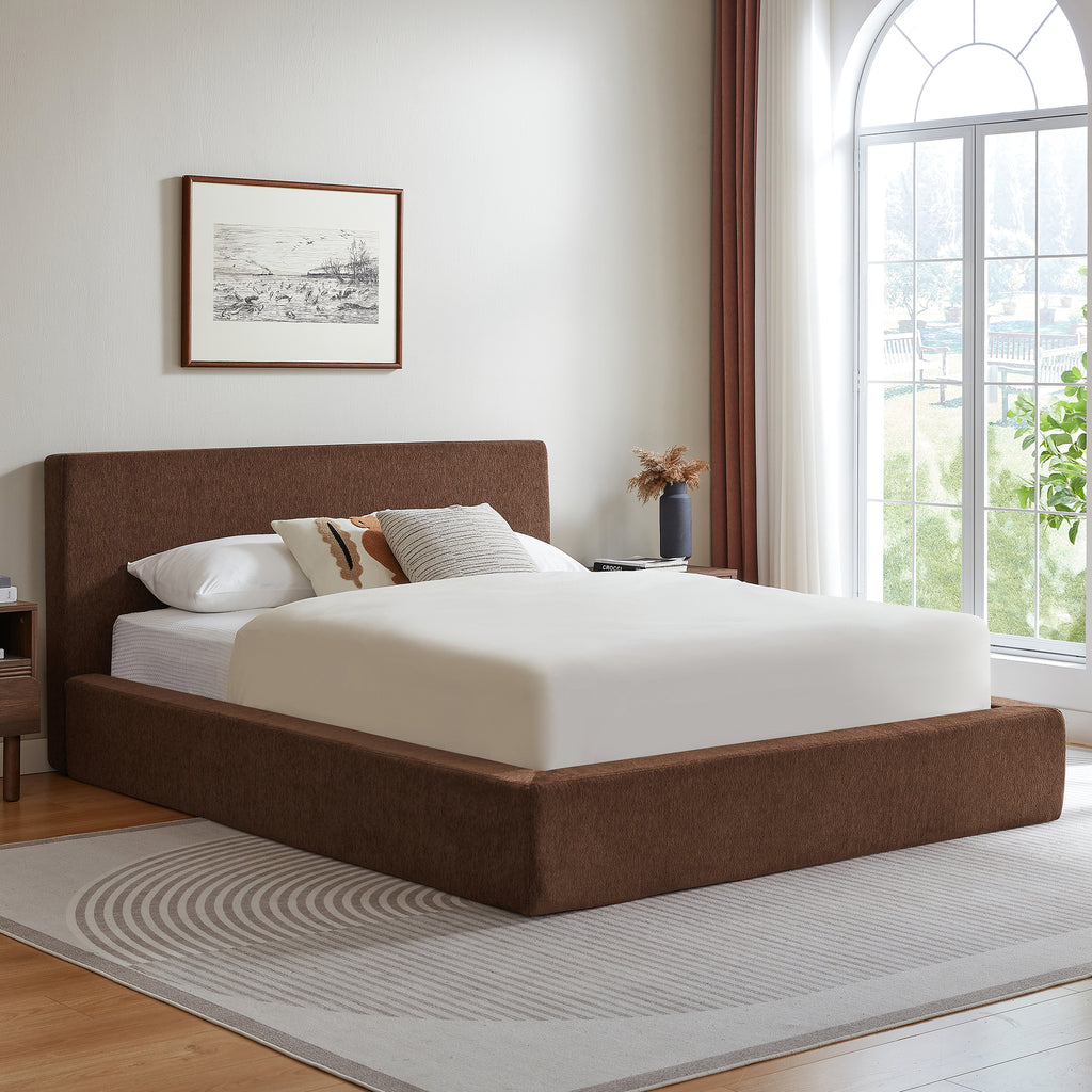 Vanress AirFrame Queen Size Bed Frame with Headboard, Cloud Upholstered Platform Bed Frame, 4.7 Inch Foam Cushioned, No Box Spring, Easy Assembly, Brown
