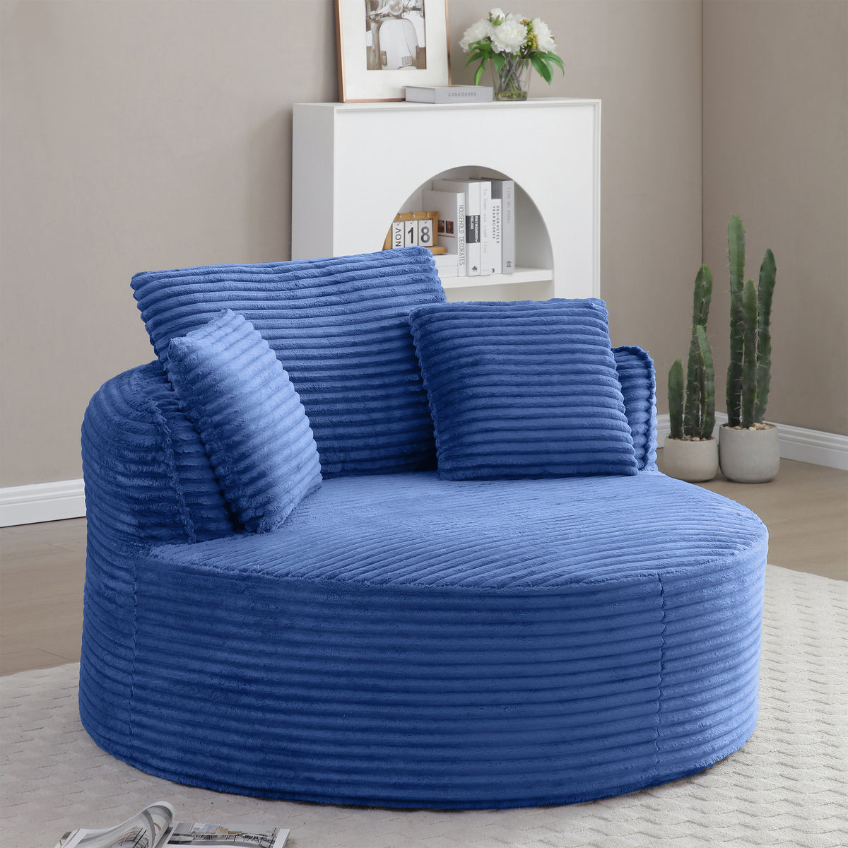 Vanress 53'' Oversized Round Chaise Lounge Chair Indoor,Upholstered Corduroy Deep Seat Cloud Circle Sofa Chair,Modern Fluffy Comfy Floor Reading Armchair for Living Room,Bedroom,No Assembly Required,Green