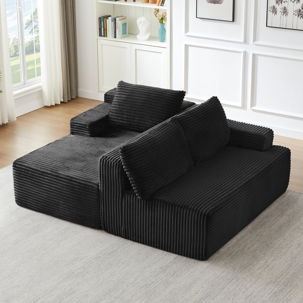 Vanress 96 Inch Modular Sectional Couches for Living Room, Modern Boneless Sofa, Upholstered Deep Seat Cloud Couch, Corduroy Comfy L-Shape Sofas Couches, No Assembly Required, Black (Left Facing Chaise)