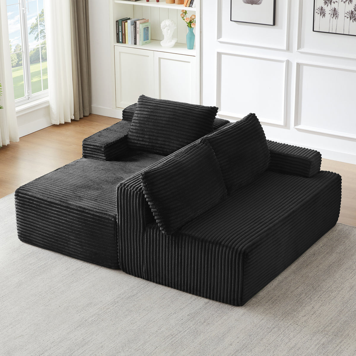Vanress 96 Inch Modular Sectional Couches for Living Room, Modern Boneless Sofa, Upholstered Deep Seat Cloud Couch, Corduroy Comfy L-Shape Sofas Couches, No Assembly Required, Black (Left Facing Chaise)