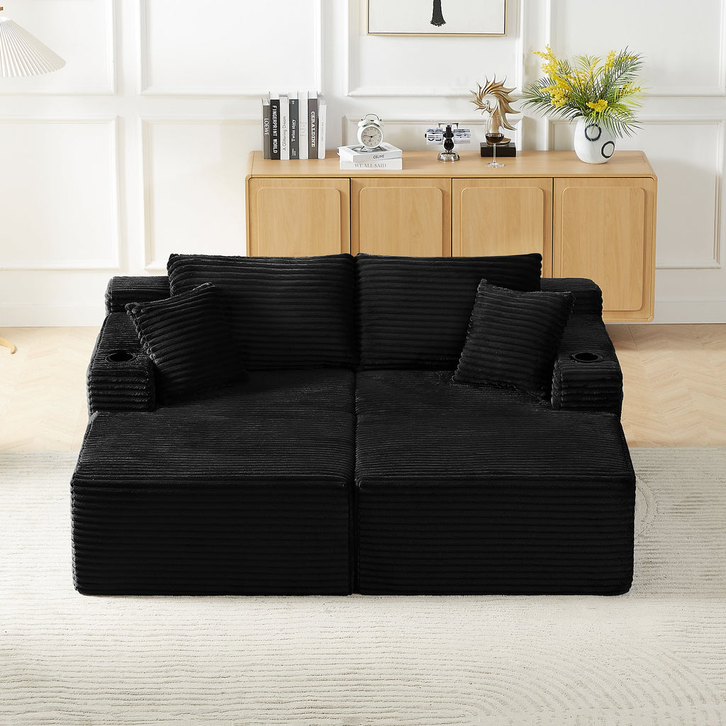 Vanress 125" Modular Sectional Sofa Couch, Modern Corduroy Cloud Couch with Cupholders and Storage, Deep Seat U Shape Sofa Boneless Couches for Living Room, No Assembly Required